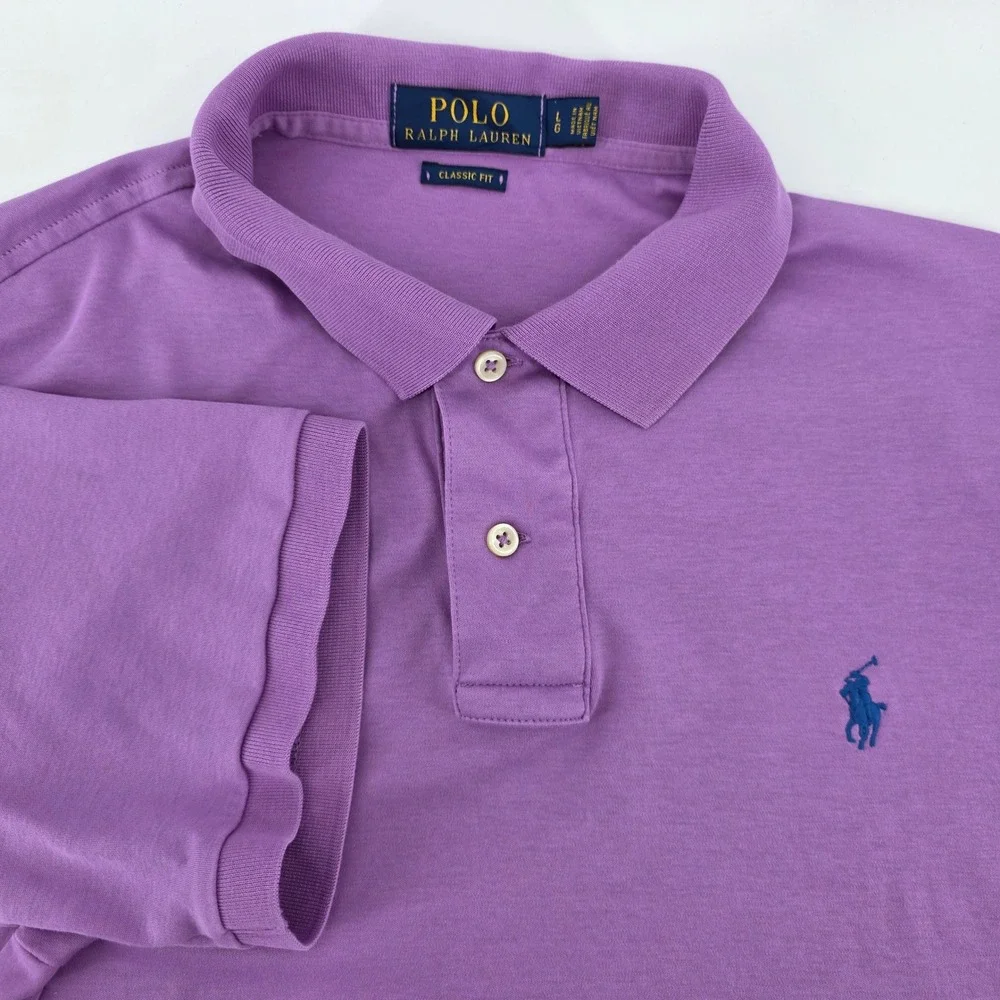 Polo Ralph Lauren Polo Shirt Mens L Classic Fit Cotton Purple Heritage Preppy